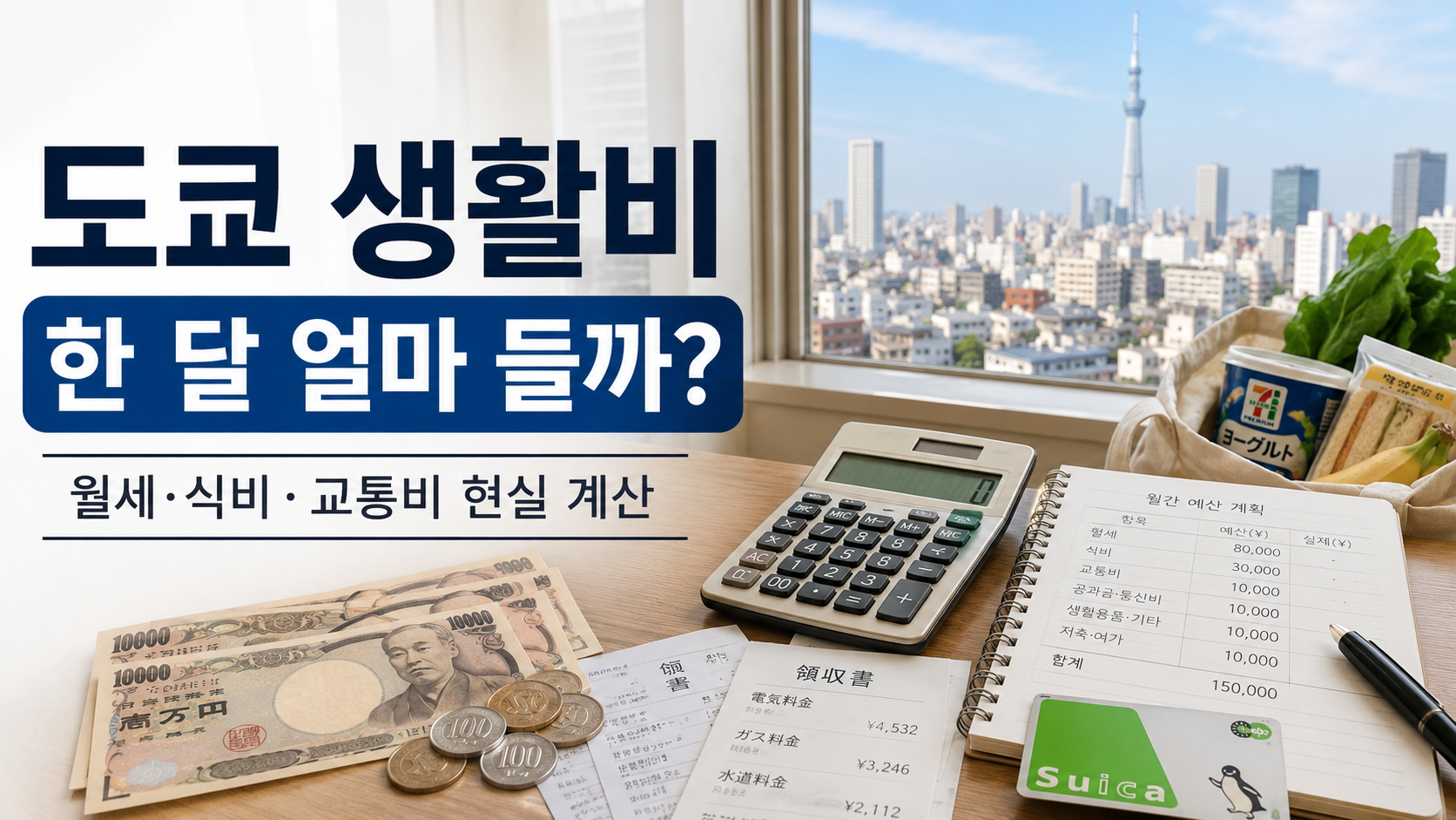 도쿄에서 한 달 생활비와 월세, 식비, 교통비를 계산하는 대표이미지