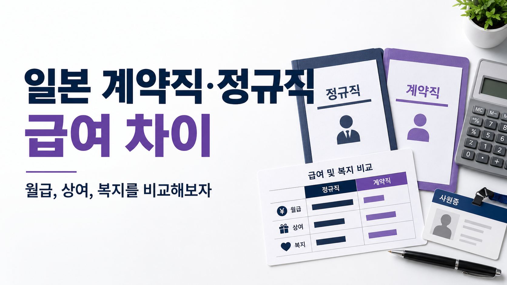 일본 계약직과 정규직의 월급·상여·복지 차이를 비교한 이미지